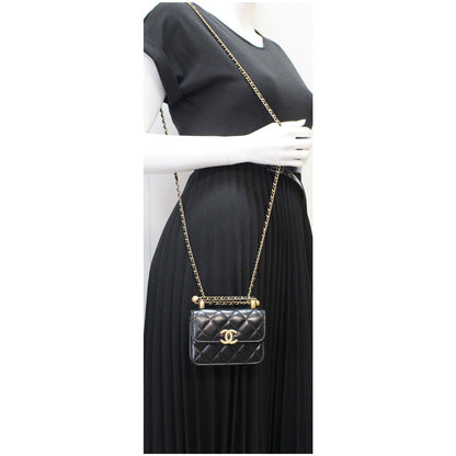 CHANEL 21A Mini Flap Coin Leather Purse Crossbody Bag Black
