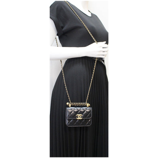 CHANEL 21A Mini Flap Coin Leather Purse Crossbody Bag Black