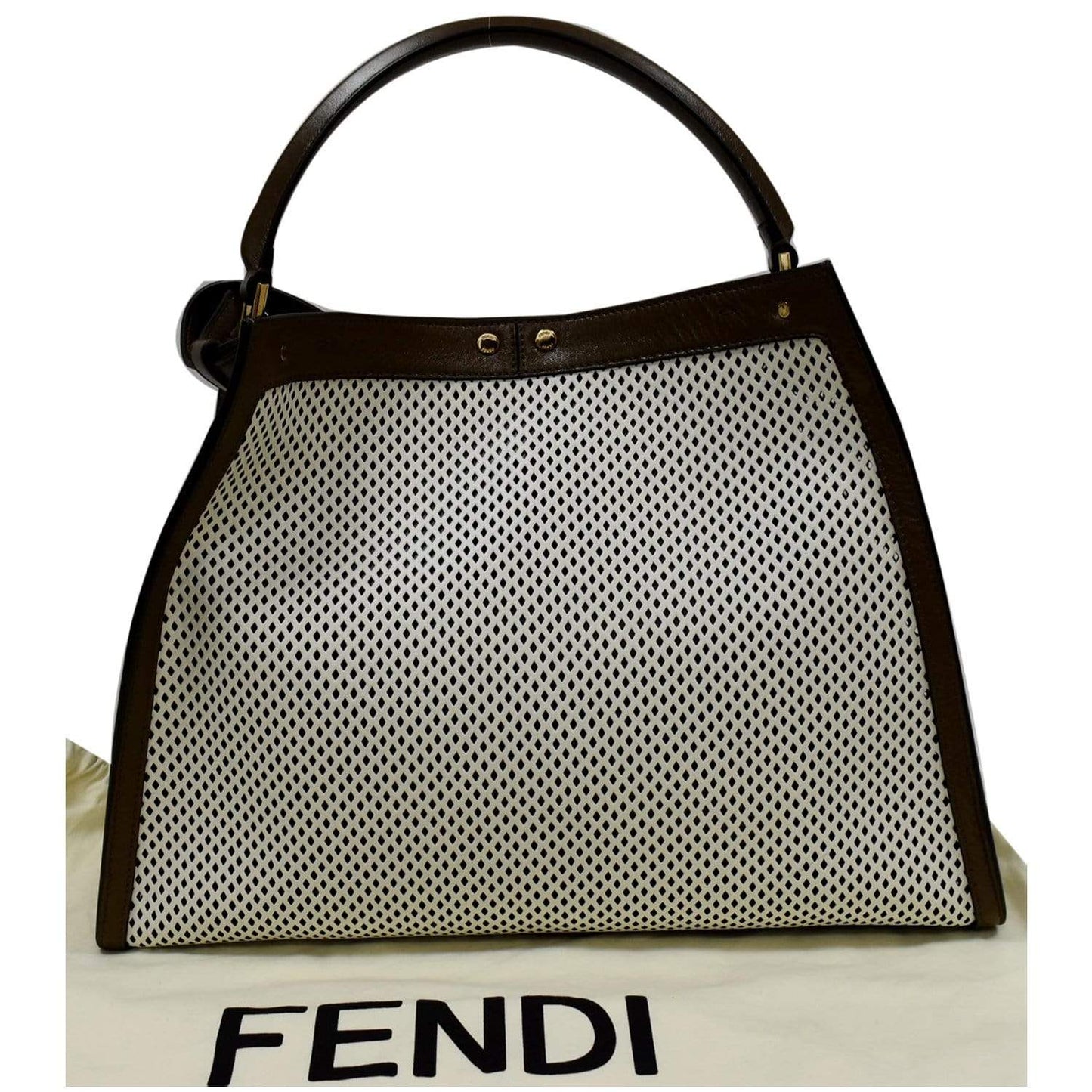 FENDI Peekaboo X-Lite Large Perforated Leather Tote Bag White