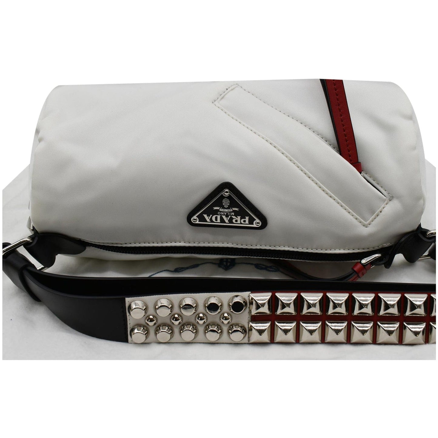PRADA New Vela Cylindrical Nylon Shoulder Bag White