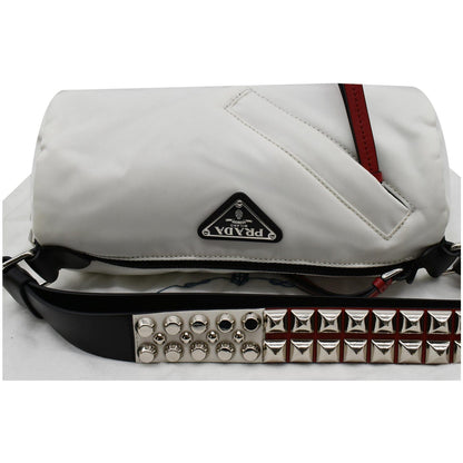 PRADA New Vela Cylindrical Nylon Shoulder Bag White