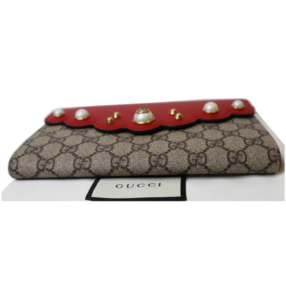 GUCCI Peony Pearly GG Coated Canvas Leather Clutch Beige 431476