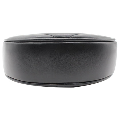 YVES SAINT LAURENT Vinyle Round Chevron Leather Camera Crossbody Bag Black