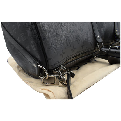 LOUIS VUITTON Keepall 50 Bandouliere Monogram Eclipse Canvas Travel Bag Black