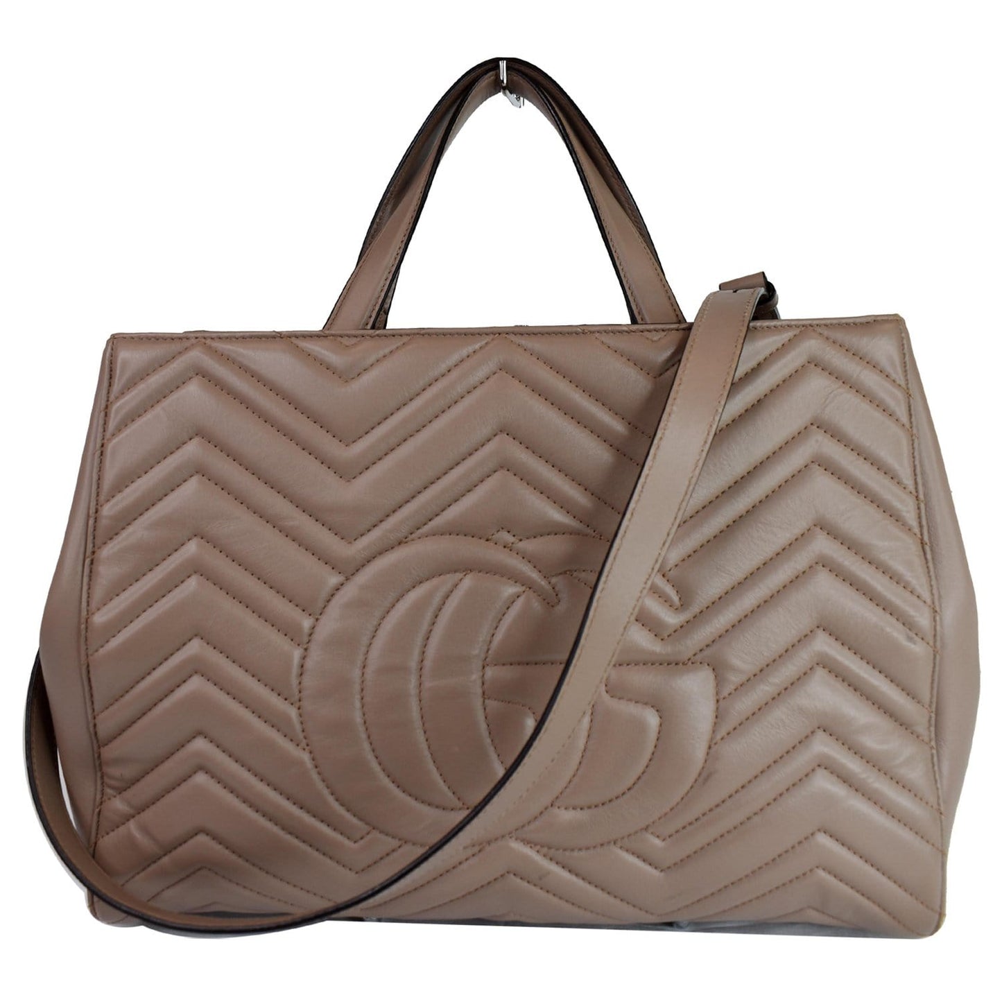 GUCCI GG Marmont Medium Matelasse Leather Top Handle Bag Taupe 443505