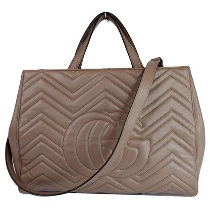 GUCCI GG Marmont Medium Matelasse Leather Top Handle Bag Taupe 443505