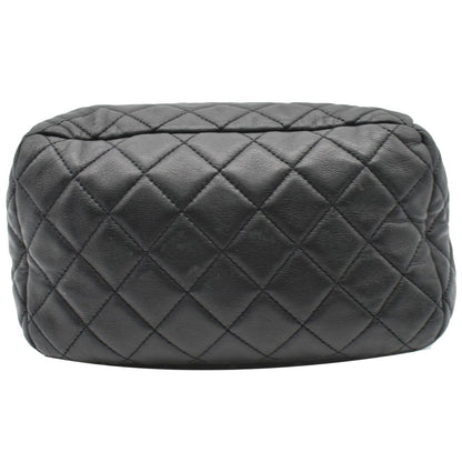 CHANEL Drawstring Bucket Quilted Lambskin Leather Shoulder Bag Black
