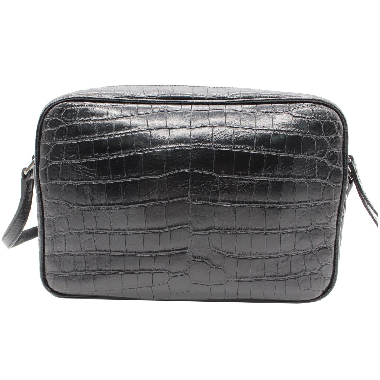 YVES SAINT LAURENT Lou Crocodile Embossed Leather Camera Crossbody Bag Black