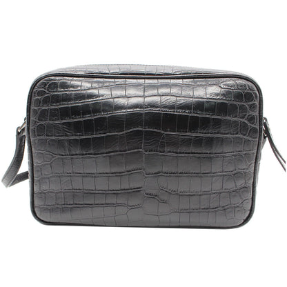 YVES SAINT LAURENT Lou Crocodile Embossed Leather Camera Crossbody Bag Black