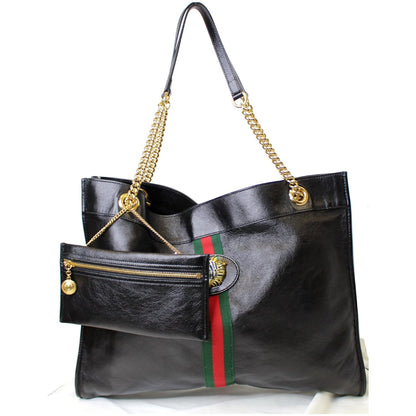 GUCCI Rajah Large Leather Tote Shoulder Bag Black 537219
