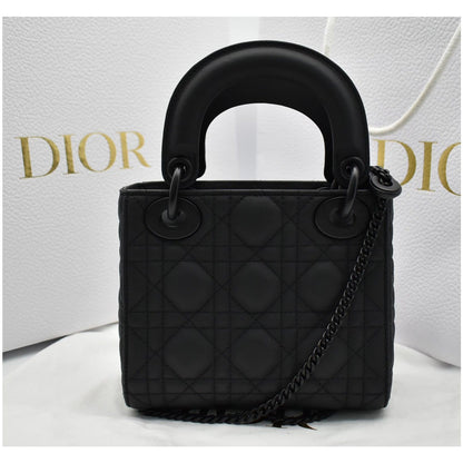 CHRISTIAN DIOR Mini Lady Dior Cannage Calfskin Leather Shoulder Bag Matte Black