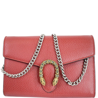 GUCCI Dionysus Mini Leather Crossbody Chain Wallet Red 401231
