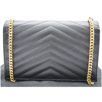YVES SAINT LAURENT Envelope Chevron Grain De Poudre Envelope Chain Wallet Black