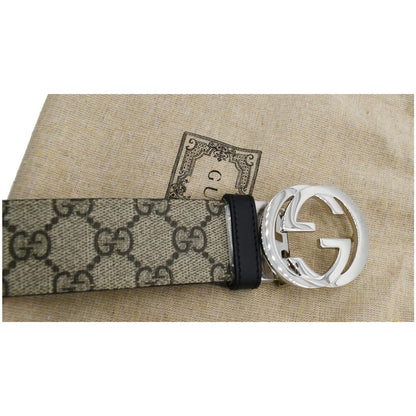 GUCCI Reversible GG Supreme Leather Belt Beige/Black 473030 Size 90.36