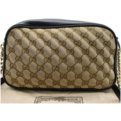 GUCCI GG Marmont Small Matelasse Canvas Leather Crossbody Bag Beige 447632