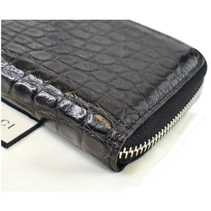 GUCCI Embossed Crocodile Zip Around Bifold Wallet Black 256235 - Final Sale