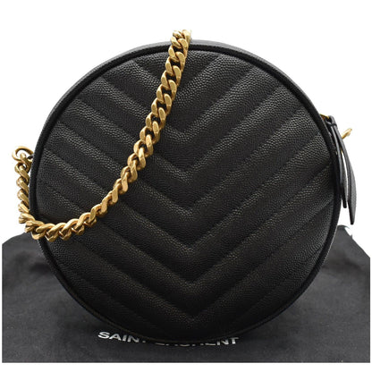 YVES SAINT LAURENT Vinyle Round Chevron Leather Camera Crossbody Bag Black