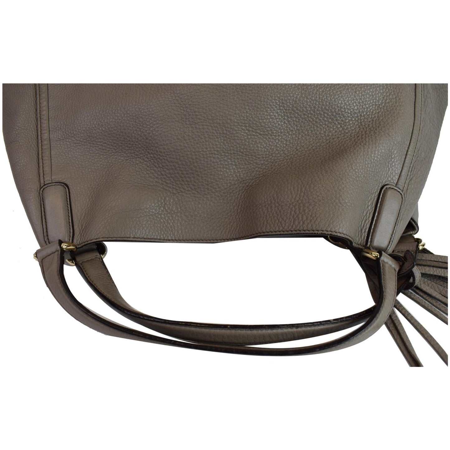 GUCCI Soho Top Handle Pebbled Leather Tote Bag Taupe 282308