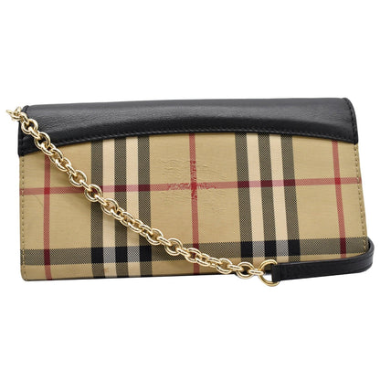 BURBERRY Henley House Check Leather Wallet On Chain Crossbody Bag Black
