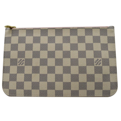 LOUIS VUITTON Neverfull MM Damier Azur Pochette Wristlet Pouch White