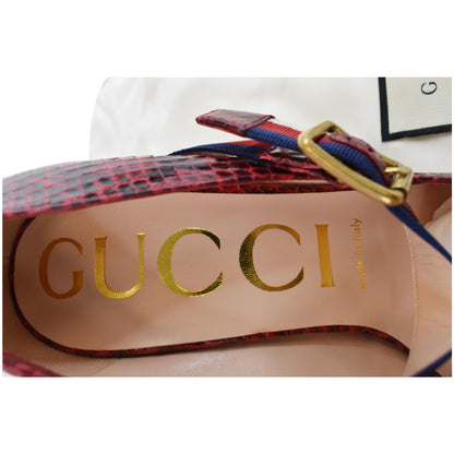 GUCCI Sylvie Python Leather Pumps Red Size 39 - Final Sale