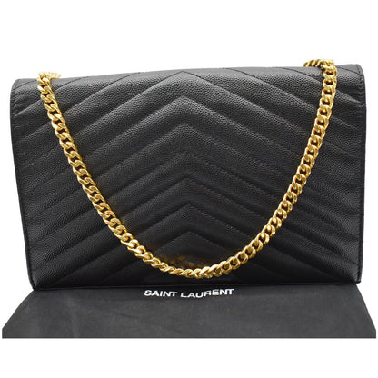 YVES SAINT LAURENT Monogram Envelope Leather Crossbody Chain Wallet Black