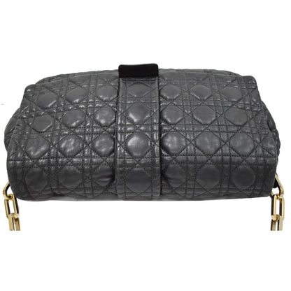 CHRISTIAN DIOR Cannage New Lock Flap Leather Shoulder Bag Black