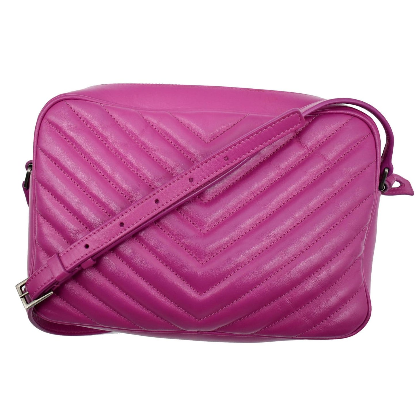 YVES SAINT LAURENT Lou Chevron Leather Camera Crossbody Bag Pink