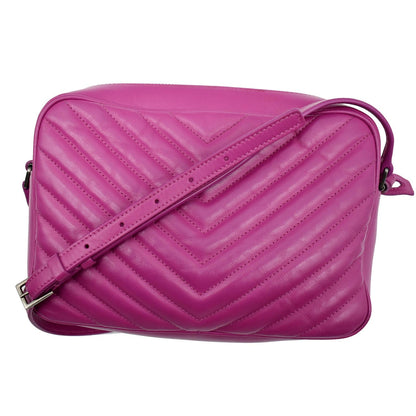 YVES SAINT LAURENT Lou Chevron Leather Camera Crossbody Bag Pink