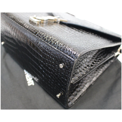 YVES SAINT LAURENT Cassandra Top Handle Embossed Shoulder Bag Black