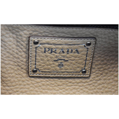 PRADA Inchiostro Vitello Daino Leather Double Handle Satchel Bag Tan