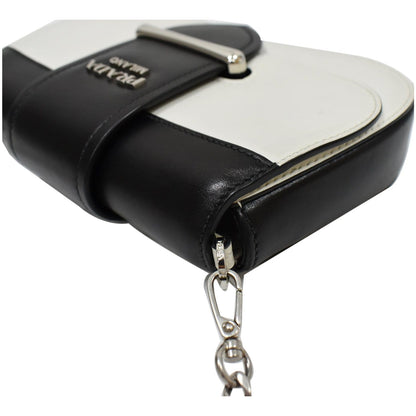 PRADA City Sidonie Small Leather Crossbody Bag Black/White - Last Call
