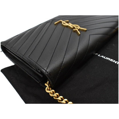 YVES SAINT LAURENT Envelope Monogram Leather Crossbody Chain Wallet Black
