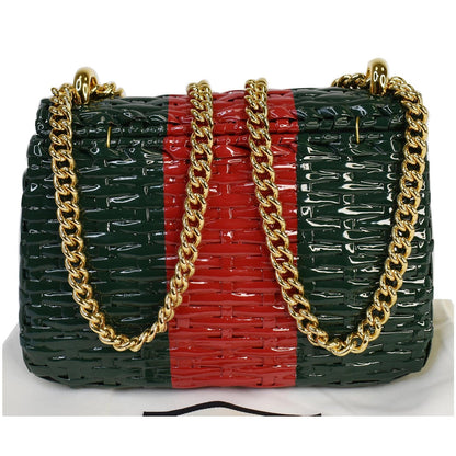 GUCCI Wicker Linea Cestino Mini Web Shoulder Bag Green 524829