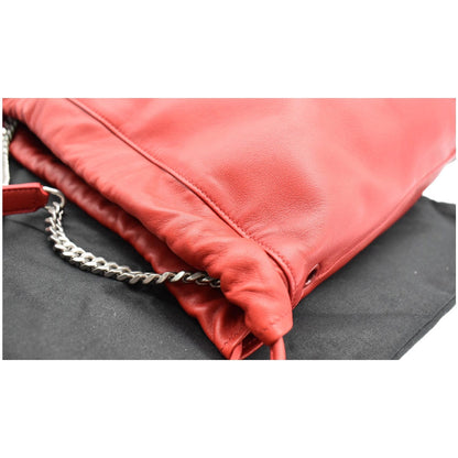 YVES SAINT LAURENT Teddy Lambskin Leather Bucket Shoulder Bag Red