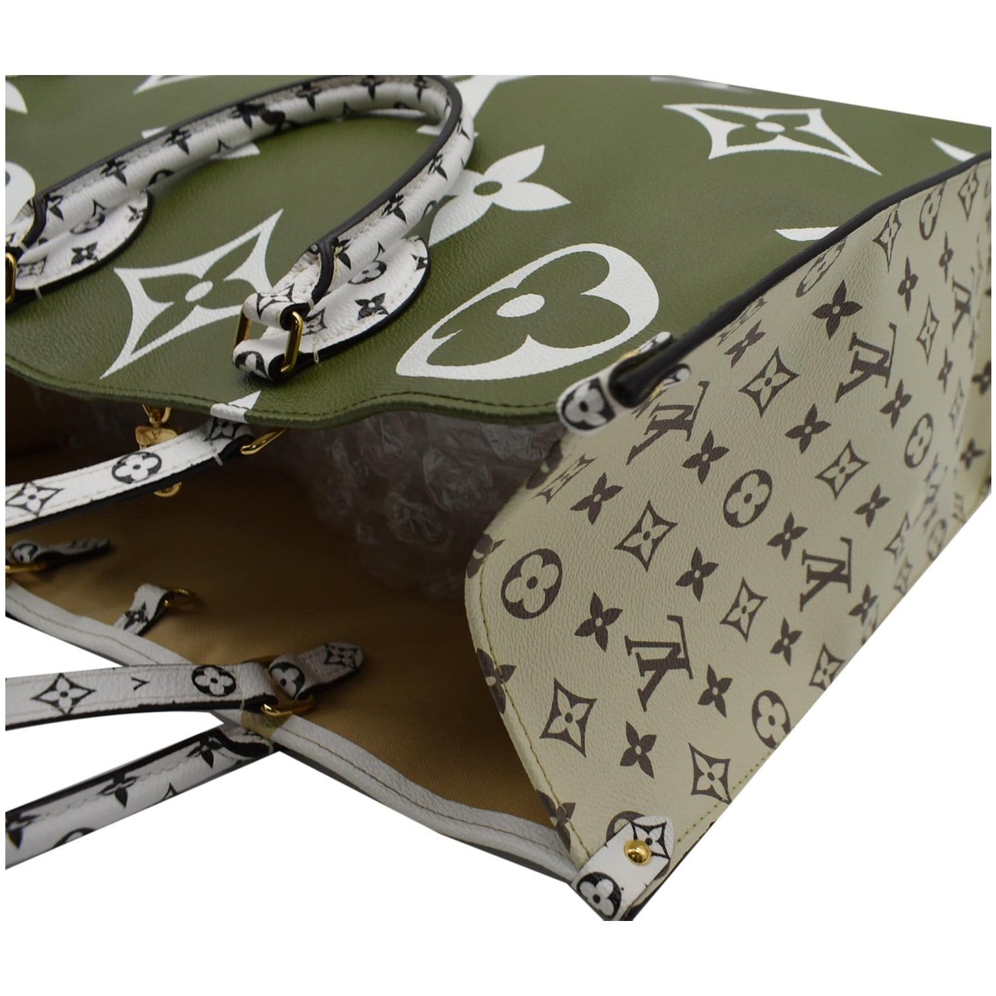 LOUIS VUITTON Onthego GM Giant Monogram Canvas Tote Shoulder Bag Khaki Green