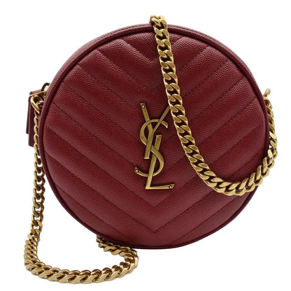 YVES SAINT LAURENT Vinyle Round Chevron Leather Camera Crossbody Bag Red