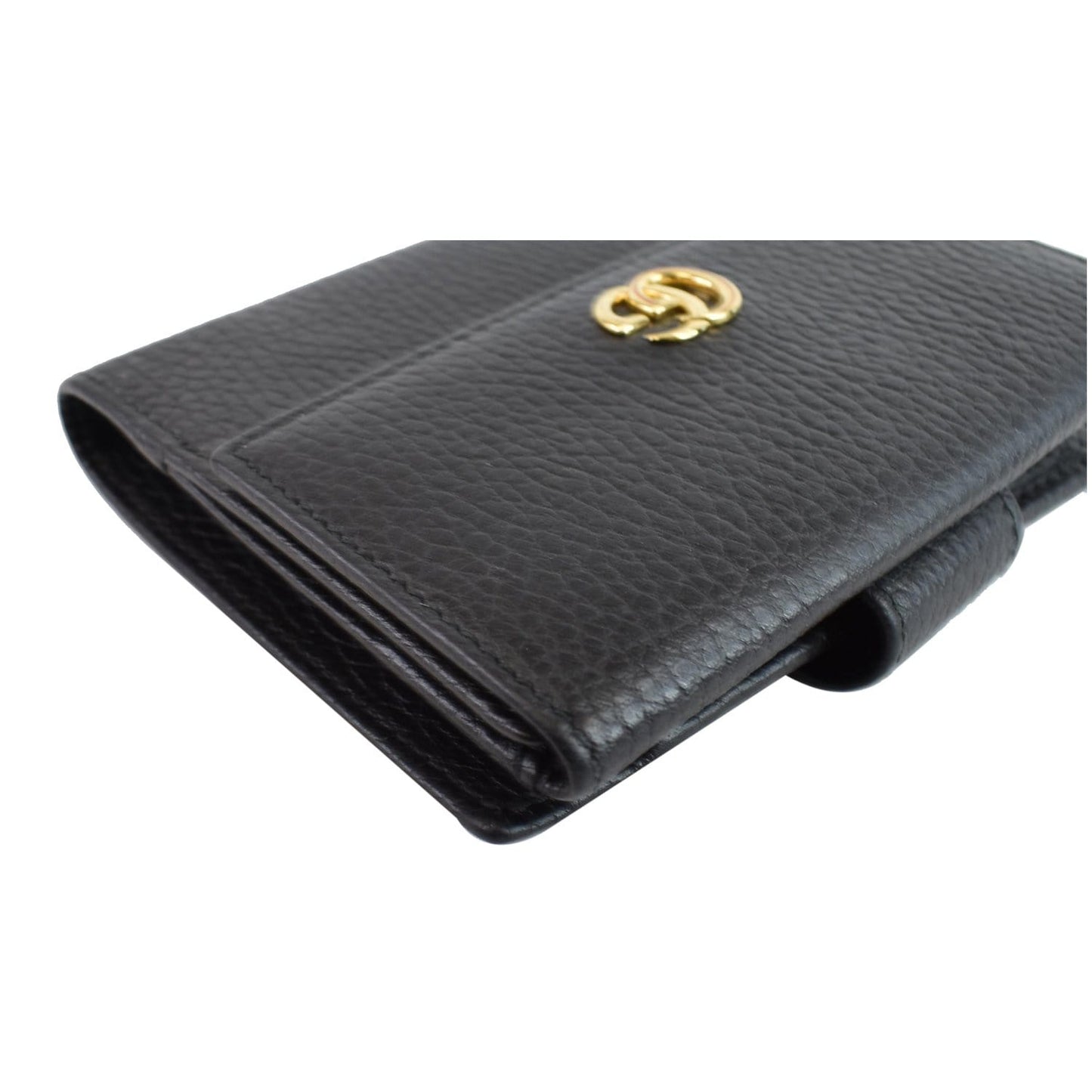GUCCI French Flap Leather Wallet Black 456122