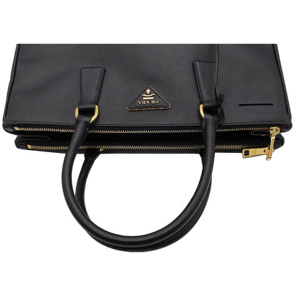 PRADA Saffiano Lux Double-Zip Leather Tote Shoulder Bag Black