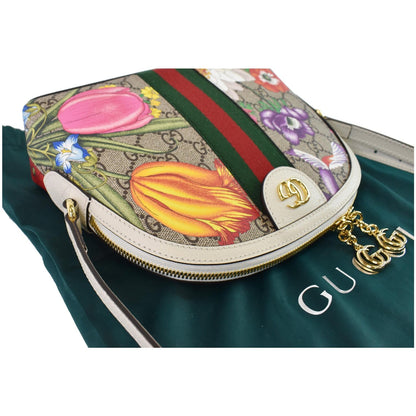 GUCCI Ophidia Flora Small Supreme Canvas Shoulder Bag Beige 499621 - Final Sale