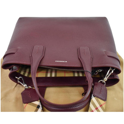 BURBERRY Medium Banner Derby Leather Tote Shoulder Bag Red