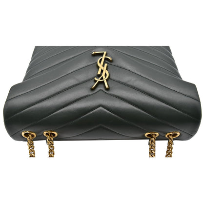 YVES SAINT LAURENT Loulou Medium Matelasse Leather Chain Shoulder Bag Green