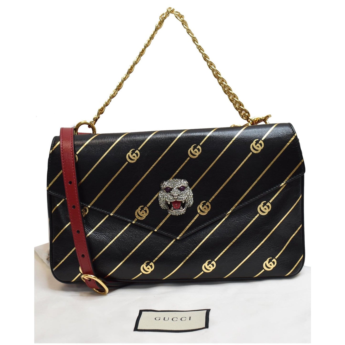 GUCCI Thiara Medium Double Smooth Leather Shoulder Bag Red/Black 524822