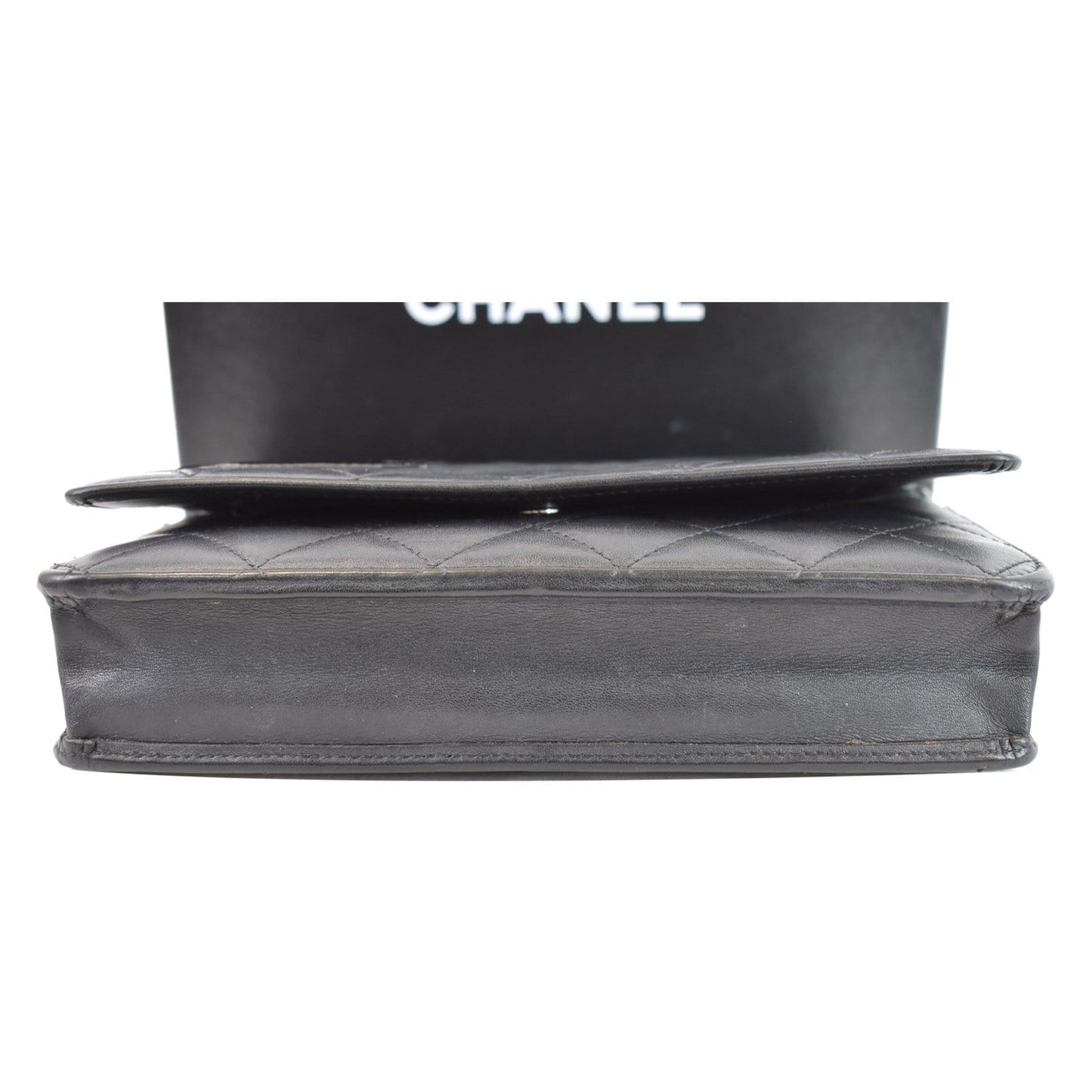 CHANEL Cambon Ligne Quilted Leather WOC Clutch Bag Black