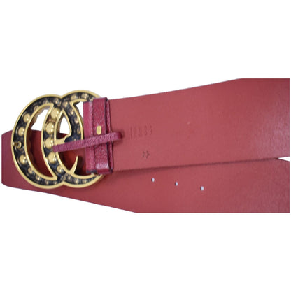 GUCCI Pearl Double G Buckle Leather Wide Belt Red 453261