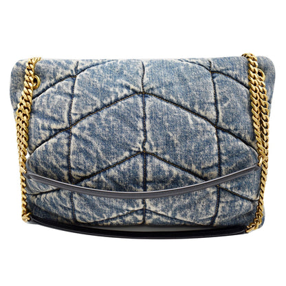 YVES SAINT LAURENT Vintage Puffer Medium Denim Canvas Shoulder Bag Blue