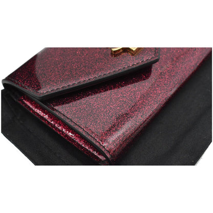 YVES SAINT LAURENT Envelope Glitter Patent Leather Wallet Red