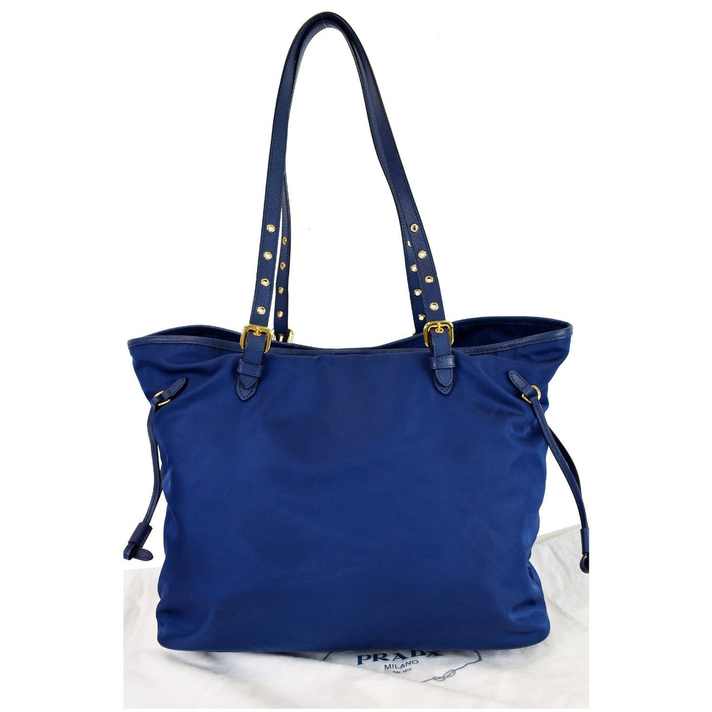 PRADA Tessuto Nylon Saffiano Leather Tote Bag Blue