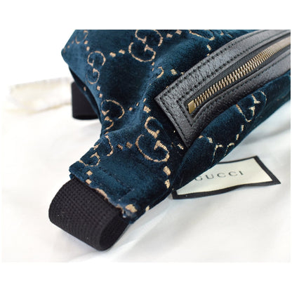 GUCCI GG Monogram Velvet Belt Leather Bumbag Dark Blue 574968