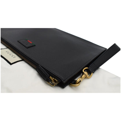 GUCCI Agora Web Leather Pouch Clutch Bag Black 428758